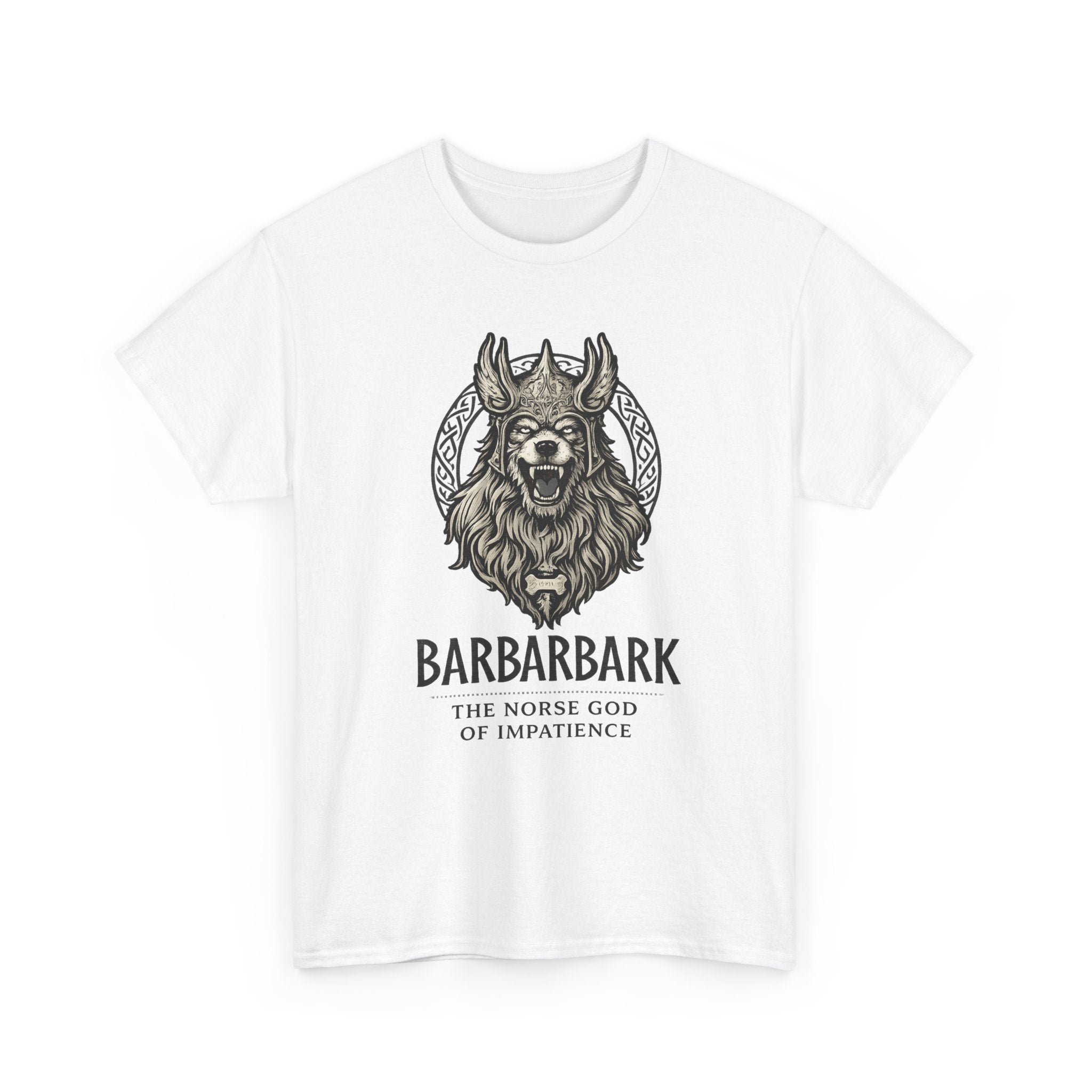 Barbarbark Viking Dog T-Shirt — "The Norse God of Impatience" Graphic Tee