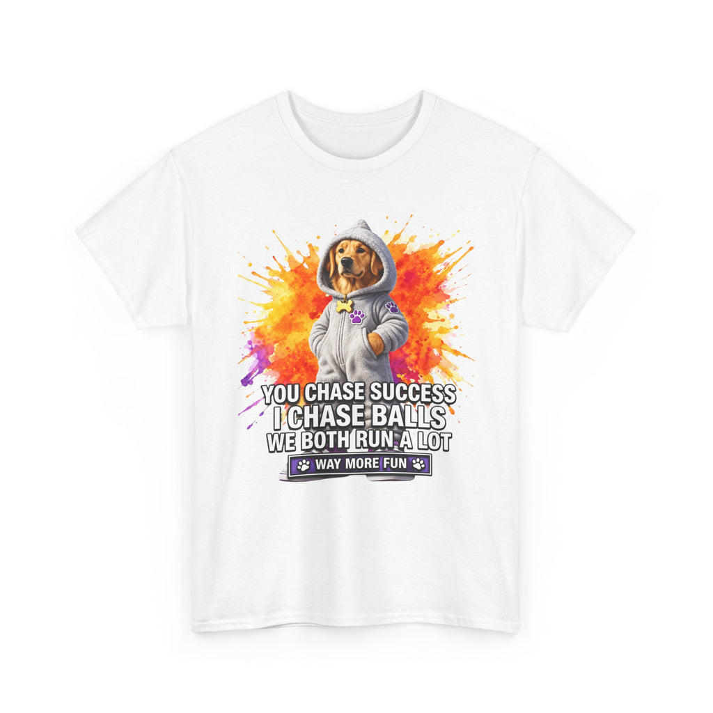 “We Both Chase Something” Graphic Tee — Golden Retriever Shirt