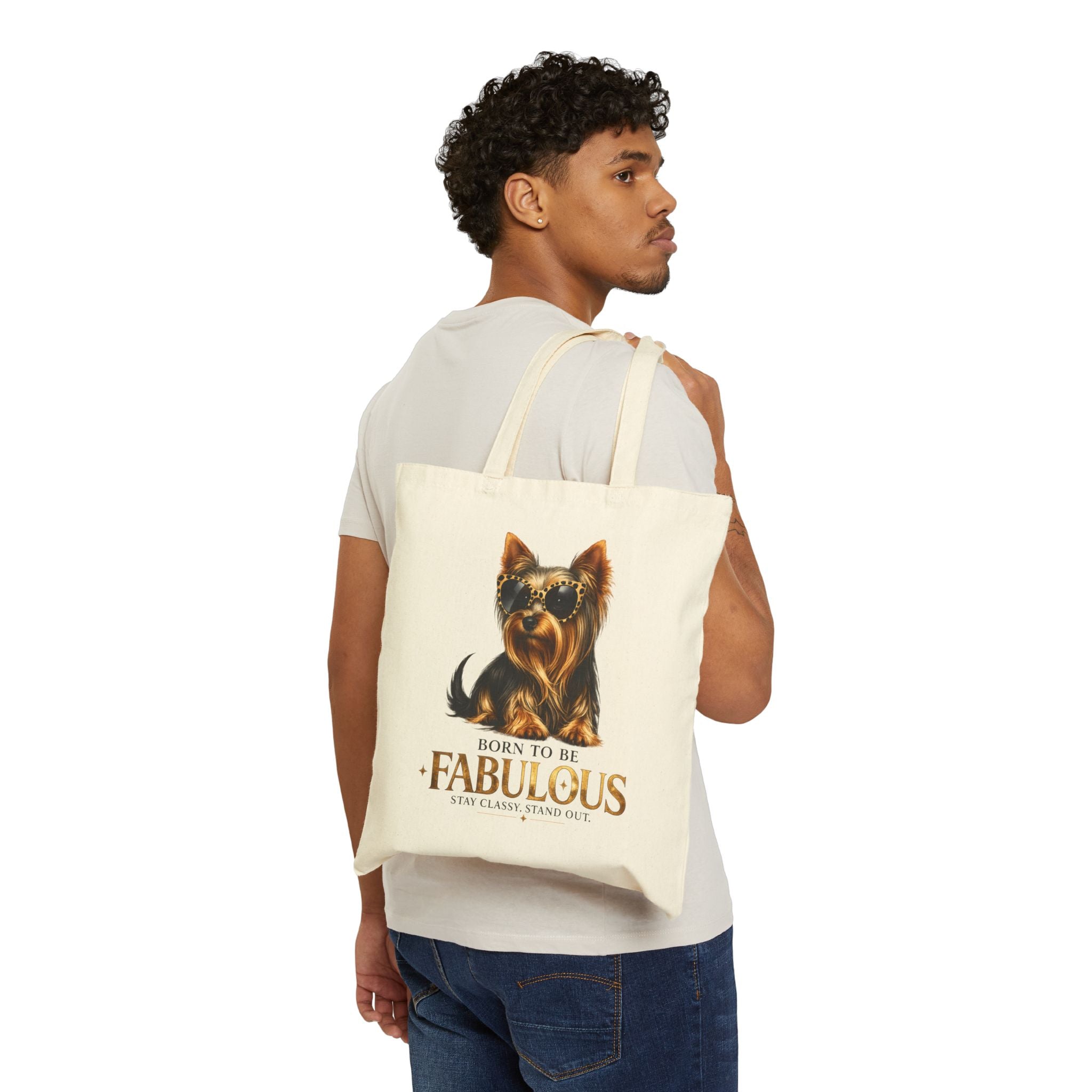 Tote Bag — "Born to Be Fabulous" Yorkie Canvas Tote