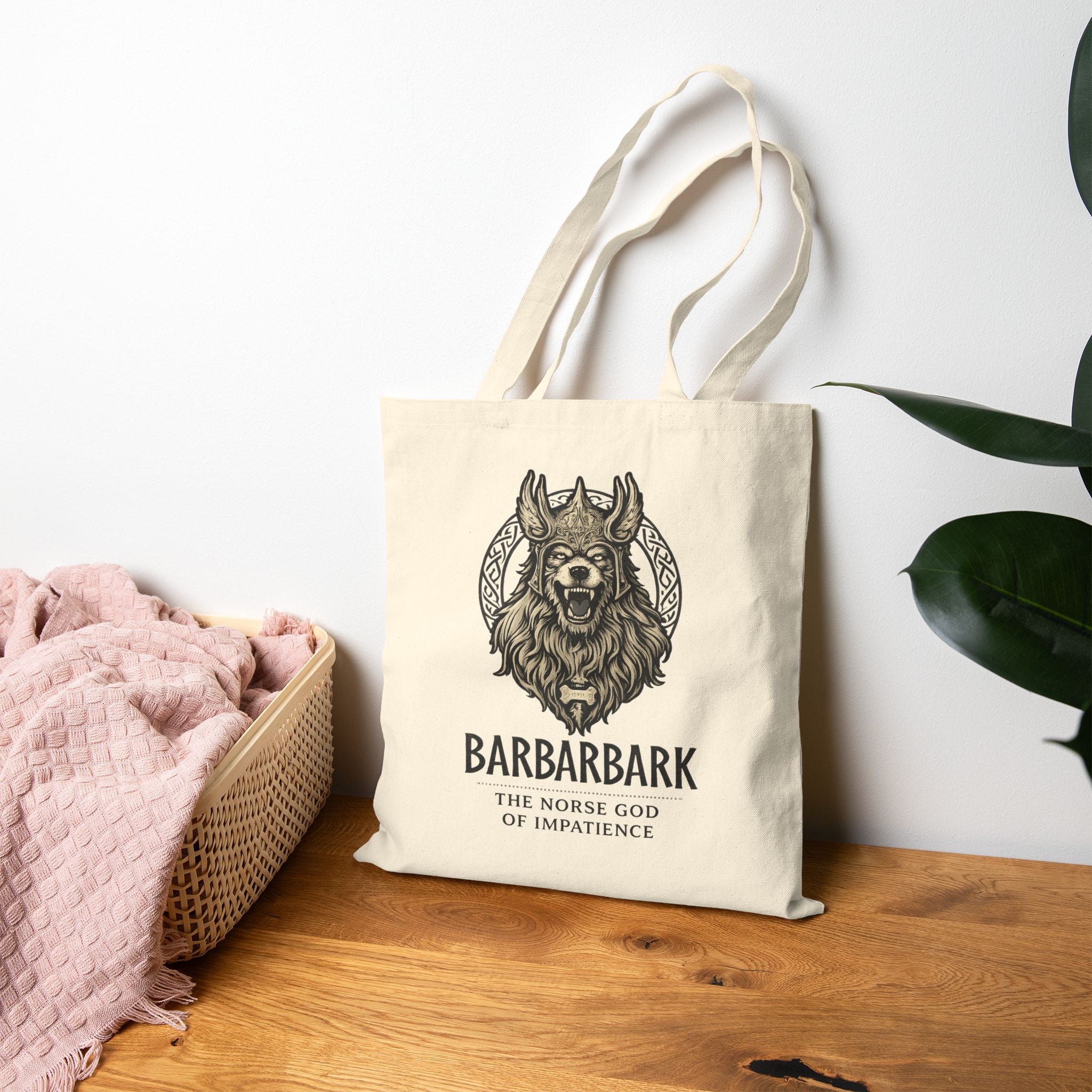 Barbarbark Viking Dog Tote — "The Norse God of Impatience" Canvas Tote