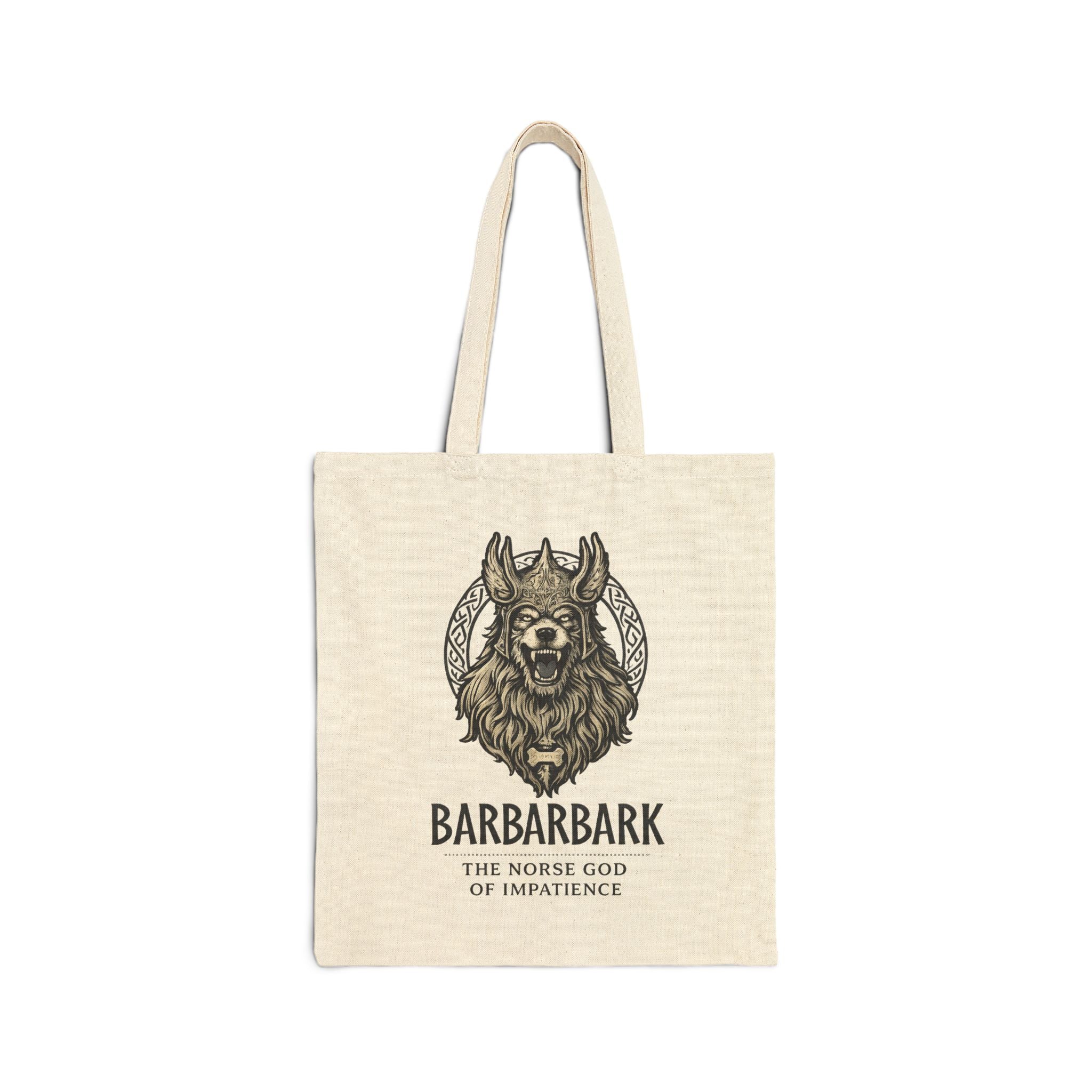 Barbarbark Viking Dog Tote — "The Norse God of Impatience" Canvas Tote