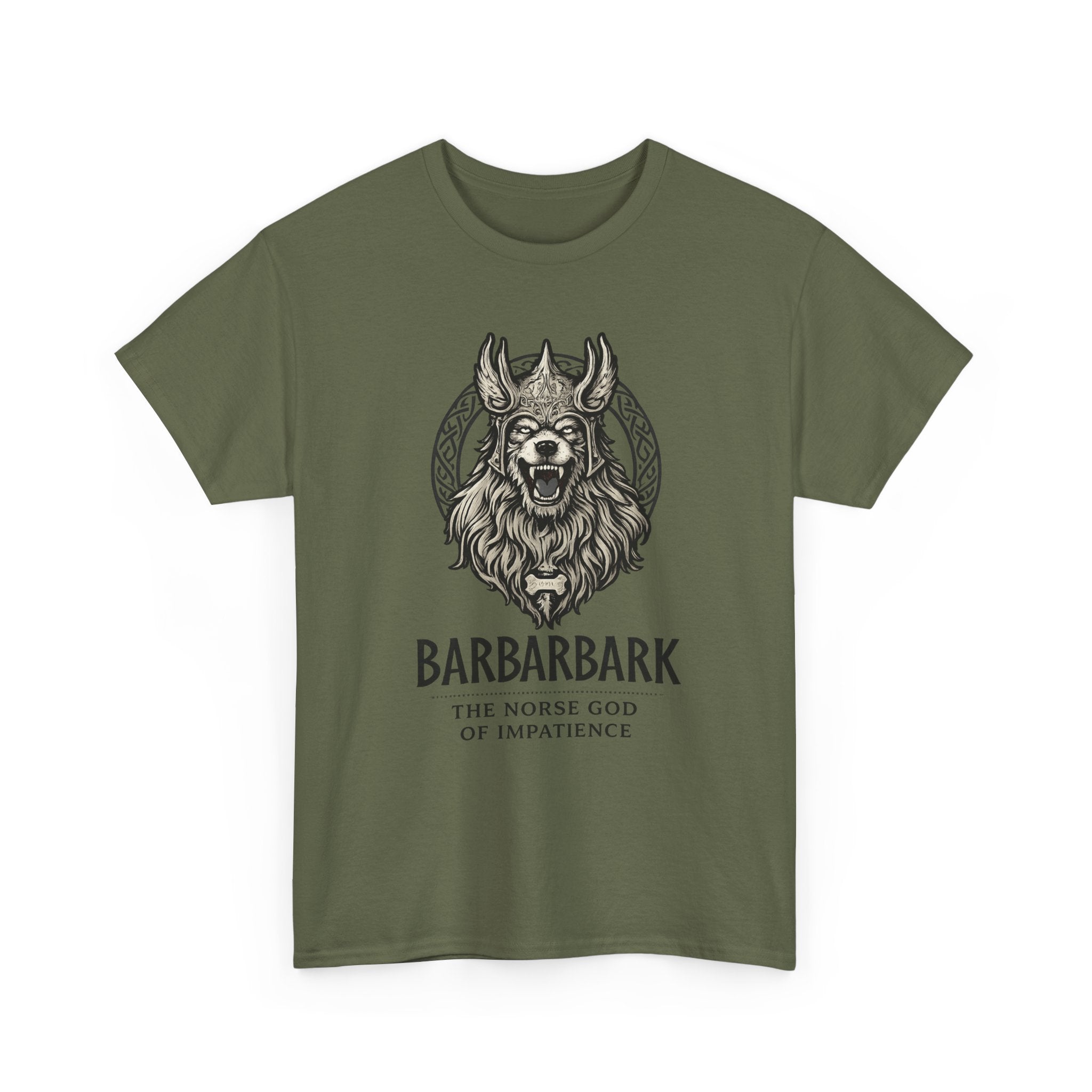 Barbarbark Viking Dog T-Shirt — "The Norse God of Impatience" Graphic Tee
